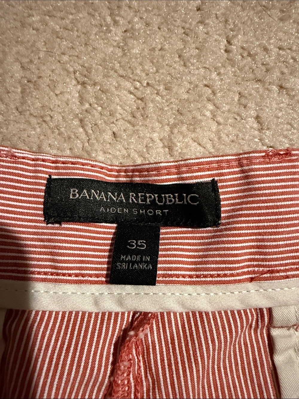 Banana Republic Men's Brick Red and White Striped Flat Front Aiden Shorts - Picture 2 of 7